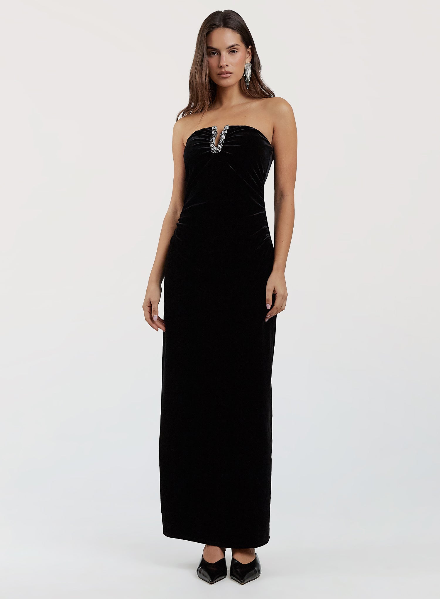 Black Embellished Velvet Midaxi Dress